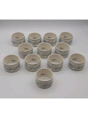 Noritake Splendor Set of 12 Napkin Ring Holders Ivory China Japan Blue Flowers